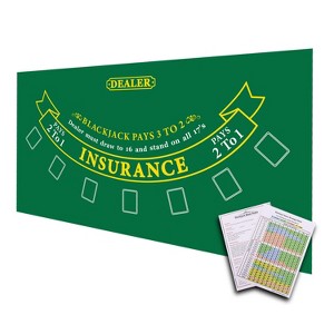 GSE 36"x72" Blackjack Layout Felt with Instructions, Las Vegas Style Casino Black Jack Tabletop Mat - 1 of 4