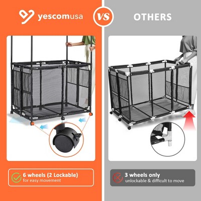 Black Metal Frame Rolling Mesh Pool Storage Bin with Towel Bar