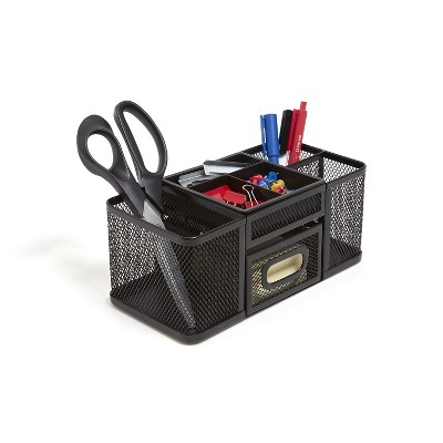 Organiseur De Bureau Mind Reader 2 Niveaux + Support Moniteur – Maille Métallique Noire, 40x29,8x11,4 Cm
