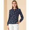 Allegra K Women's Floral Tie Neck Frilly Trim Long Sleeve Chiffon Blouse - 3 of 4