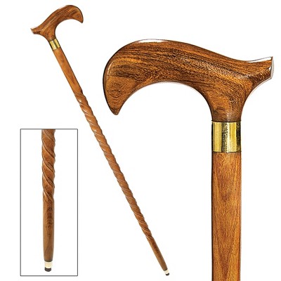 Solid Hardwood Walking Stick with Brass Detail, 36" Length