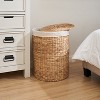 Gulches Round Tall Water Hyacinth Woven Wicker Laundry Hamper with Lid£¬For Clothes, Canvas, Toys and Book Storage with Removable Liner£¬Natural Brown - 2 of 4