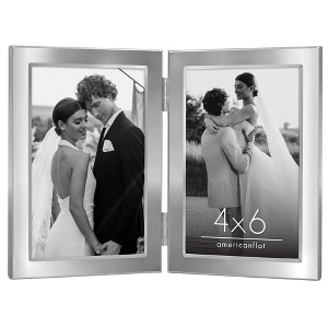 Americanflat Hinged Picture Frame with Wide, Beveled Molding and Shatter-Resistant Glass - Metal Picture Frame Displays Two Photos - 1 of 4