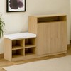 Mshliw Entryway Cabinet with Shoe Bench,2-Door 3-Tier Adjustable Shelves,4 Open Shoe Racks & Removable Cushion,Wavy Slatted Door Console with Hooks - 3 of 4