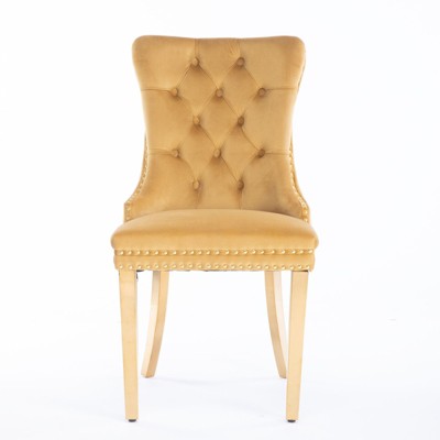 NicBex Set of 2 Velvet Dining Chair with Nailhead Trim,Tufted Button Back & Gold Golden Stainless Steel Plating Legs