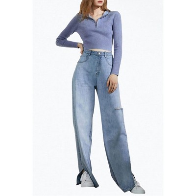 Women's DENNIS CUTOUT SLIT-HEM WIDE-LEG JEANS - J.ING