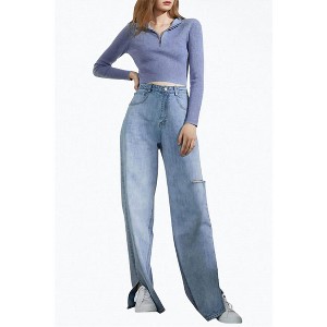 Women's DENNIS CUTOUT SLIT-HEM WIDE-LEG JEANS - J.ING - 1 of 2