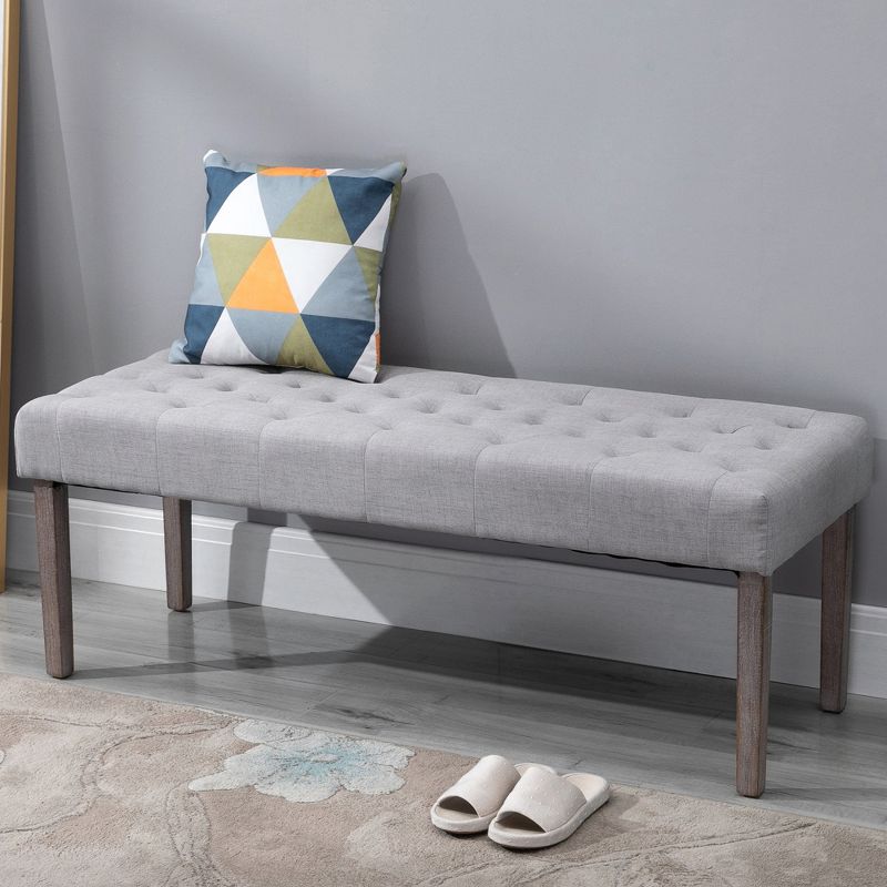 HOMCOM Simple Tufted Upholstered Ottoman Accent Bench with Soft Comfortable Cushion & Fashionable Modern Design, Gray, 3 of 9