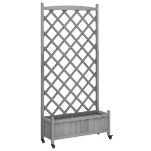 vidaXL Outdoor Planter with Trellis and Wheels - Solid Fir Wood, Spacious Flower Box, Integrated Support for Climbing Plants, Gray, 35.4"x13.8"x73.8" - 1 of 4