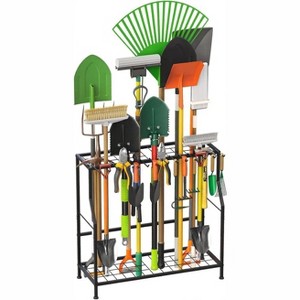 2-Tier Steel Yard Tool Rack - Heavy-duty organizer for long-handled tools in garden, shed, garage or outdoor. - 1 of 4
