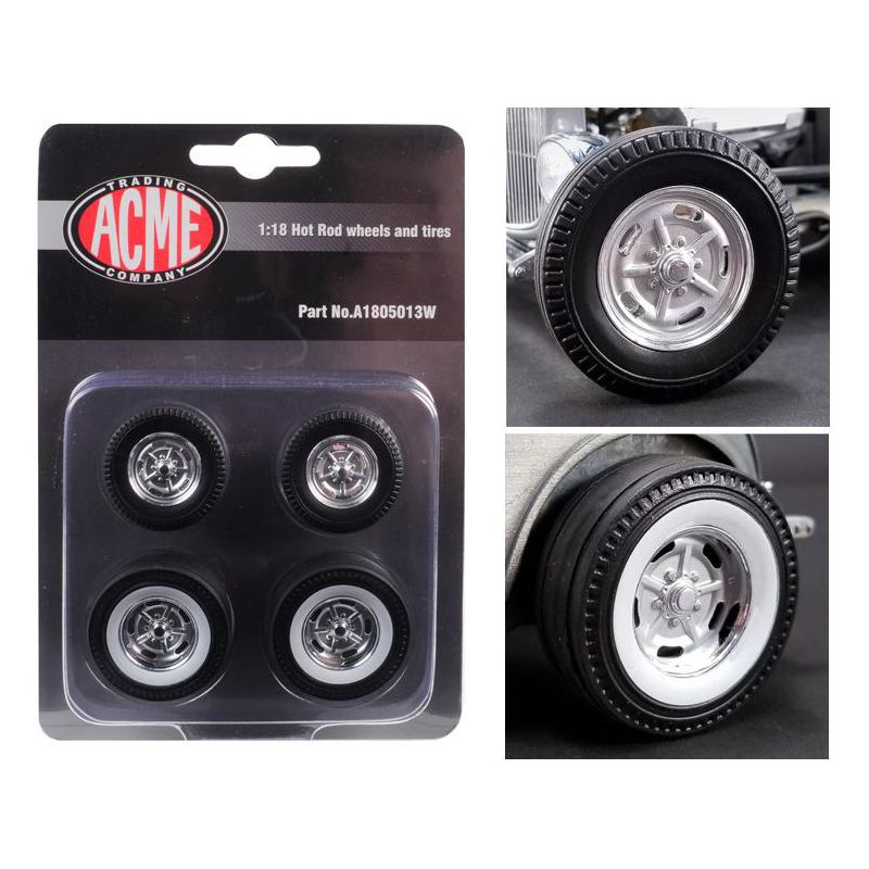 Chrome Salt Flat Wheel and Tire Set of 4 pieces from "1932 Ford 5 Window Hot Rod" 1/18 by Acme 1/18 by Acme, 1 of 4