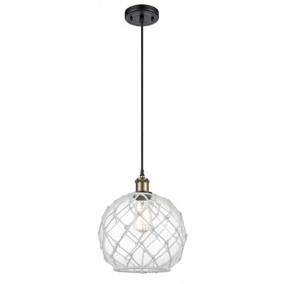Farmhouse Rope - 1 Light Cord Hung Mini Pendant In Industrial Style-13 Inches Tall and 10 Inches Wide