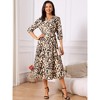 INSPIRE CHIC Women's Boho V Neck 3/4 Sleeve Button Cuff Tie Waist Midi Flowy Casual Shirt Dress with Pockets - 3 of 4