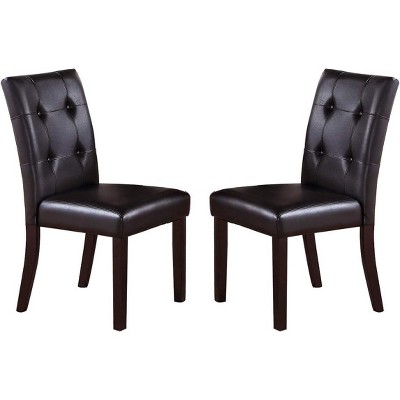 ORRD Elegant Upholstered Dining Chairs with Button Tufting, Faux Leather, Set of 2, Dark Brown