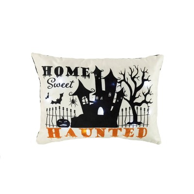 13"x18" Sweet Haunted Home LED Halloween Lumbar Throw Pillow White - Lush Décor
