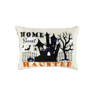 13"x18" Sweet Haunted Home LED Halloween Lumbar Throw Pillow White - Lush Décor: Microfiber, Indoor Use, Zipper Closure - 1 of 4