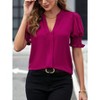 Womens V Neck Shorts Sleeve Blouse Front Seam Shirts with Shirred Sleeve Elegant Office Business Tops - 3 of 4