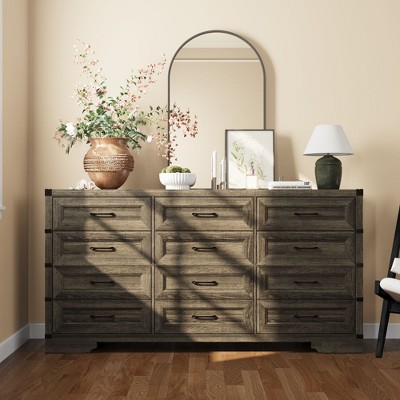 FUFU&GAGA Black Horizontal Dresser, Bedroom Storage Essential, Multiple Drawers for Ample Closet Organization