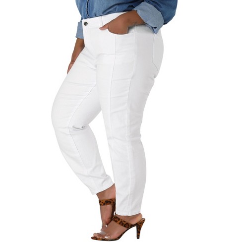 Agnes Orinda Women's Plus Size Mid Rise Stretch Washed Skinny Denim Jeans  White 4X