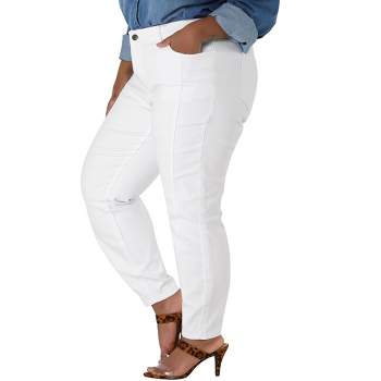Agnes Orinda Women's Plus Size Mid Rise Stretch Washed Skinny Denim Jeans