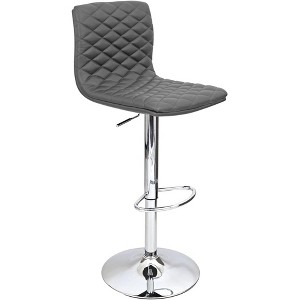 LumiSource Caviar Chrome Swivel Bar Stool 30" High Modern Adjustable Gray Faux Leather Cushion with Backrest Footrest for Kitchen Counter Height House - 1 of 4
