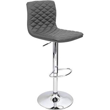 LumiSource Caviar Chrome Swivel Bar Stool 30" High Modern Adjustable Gray Faux Leather Cushion with Backrest Footrest for Kitchen Counter Height House