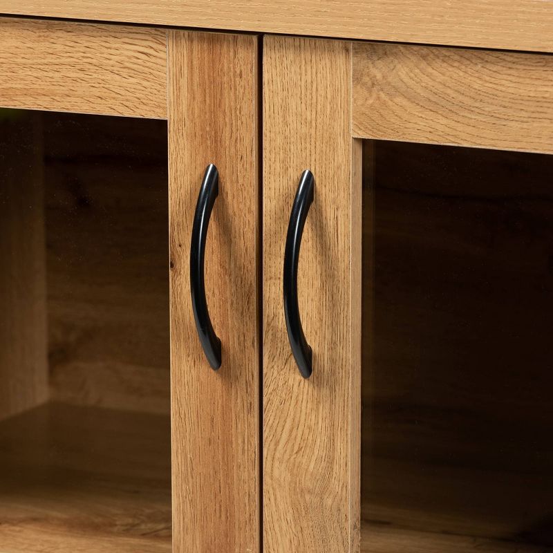 Zentra Wood 2 Door Storage Cabinet with Glass Doors Oak Brown/Black - Baxton Studio, 6 of 12