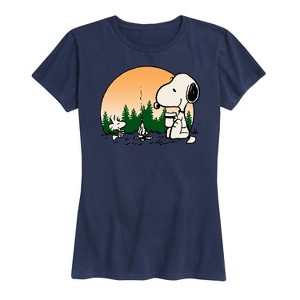 Women's - Peanuts - Campfire Snoopy and Woodstock Short Sleeve Graphic T-Shirt - 1 of 4