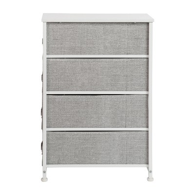 Slimline White Cast Iron Frame Dresser with Light Gray Fabric Drawers