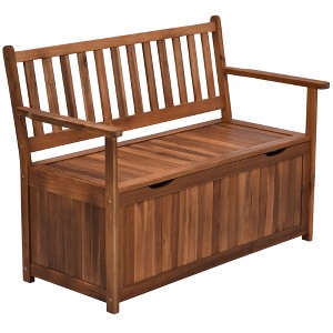 Outsunny 41 Gallon Outdoor Storage Bench, Wooden Deck Box with Inner Waterproof PE Lining, 2-Seat Container for Patio Garden Balcony Yard - 1 of 4