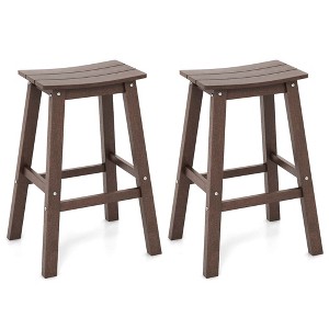 Costway 29" Patio Bar Stool Set of 2 with Curved Seat & Footrests for Backyard Outdoor Brown/Black/Gray - 1 of 4