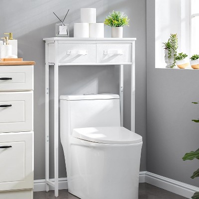 MaseiKar 2-Tier Over The Toilet Storage with 2 Fabric Drawers, Freestanding Above The Toilet Storage Cabinet,White