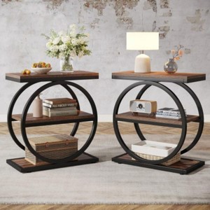 Syemin End Tables Modern Set of 2 End Table, Industrial Small Sofa Side Table,  Slim Nightstand and Bedside Table, Gray, 23.62"*11.81"*25.59" - 1 of 4