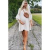 PinkBlush Beige Raw Edge Bell Sleeve Babydoll Maternity Dress - 2 of 4