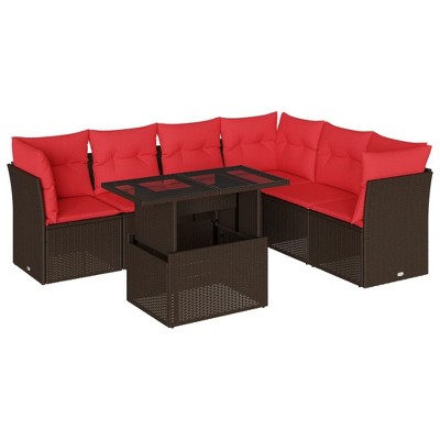 vidaXL 7 Piece Garden Sofa Set with Cushions Brown Poly Rattan - Brown without storage