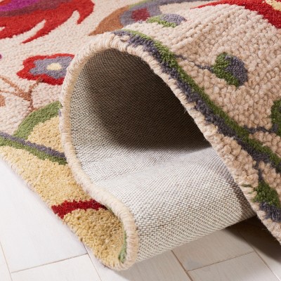 Beige Floral Wool 6' Round Tufted Area Rug