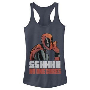 Juniors Womens Marvel Deadpool No One Cares Racerback Tank Top - 1 of 3