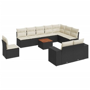 vidaXL Patio Sofa Set with Cushions Outdoor Furniture 11 Piece Poly Rattan - Black and Cream - 1 of 4