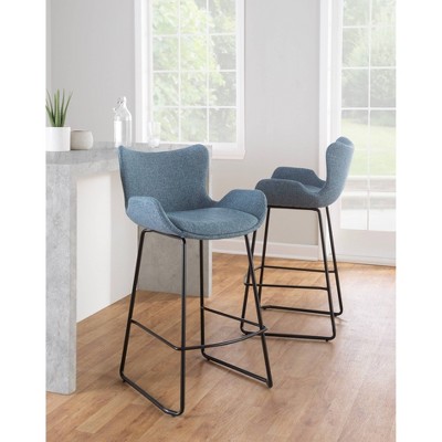 Tara Modern Blue and Black Metal Counter Stool - Set of 2