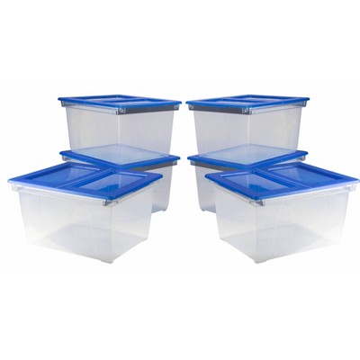 Storex 6pk Heavy Duty File Totes with Steel Rails - Clear with Blue Lid