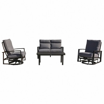 Courtyard Casual Santorini 4 pc Loveseat Swivel Seating Group  Includes:  One Loveseat, Two Swivel Gliders and One Coffee Table