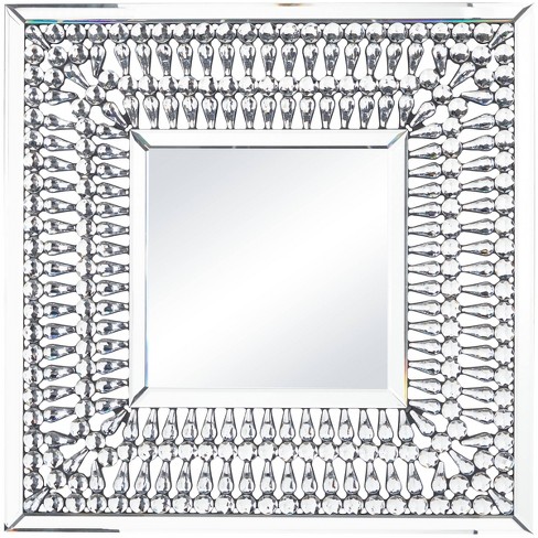 32"x32" Glass Wall Mirror with Crystal Embellishment Silver - Olivia & May: Glam Square Decor - image 1 of 4