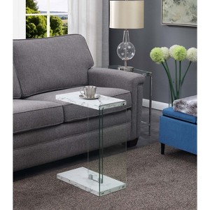 HomeStock Modern C Shaped End Table with Tempered Glass Panels, Floating Shelf Design and Rich Melamine Finish for Living Room - 1 of 4