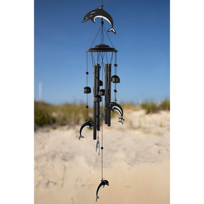 35" Black Metal Dolphin-Themed Weather Resistant Wind Chimes