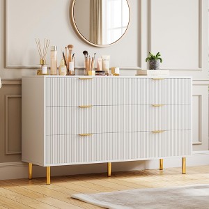 ODK Modern 6 Drawer Dresser for Bedroom with Gold Handle and Large Drawer, Wood Double Chest of Drawers and Storage Organizer for Living Room - 1 of 4