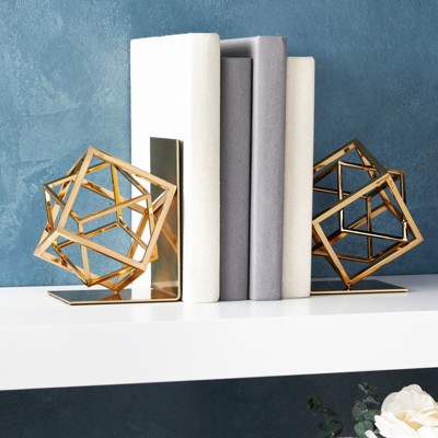 Gold Geometric Metal Bookends with Slip-Resistant Pads