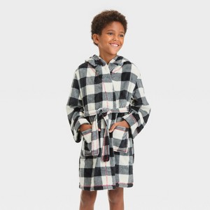 Boys' Buffalo Check Long Sleeve Robe - Cat & Jack™ Black/White - 1 of 3