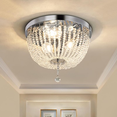 Ludomide 3 Light Boho Hallway Crystal Chandelier, Modern Small Flush Mount Ceiling Light Fixture for Closet Girls Room, E26 Bulb (Not Included)