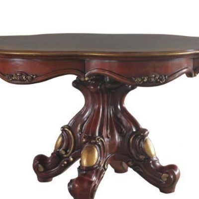 Transitional Cherry Oak Round Extendable Dining Table