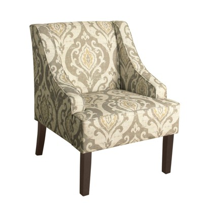 Fabric Upholste Wooden Accent Chair with Damask Pattern - Benzara